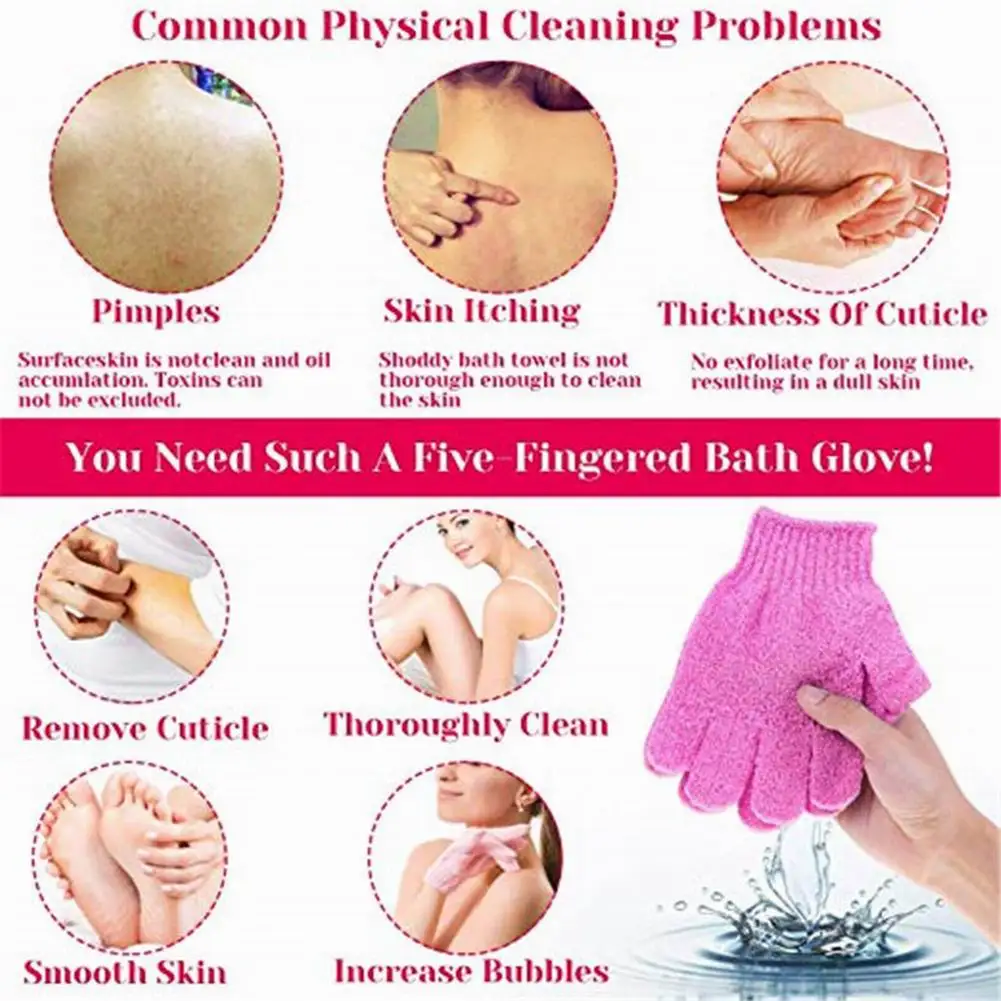 Custom Nylon Five Fingers Mitt Massage Dead Skin Remover Body Exfoliator Gloves Body Scrubber Shower Exfoliating Bath Gloves