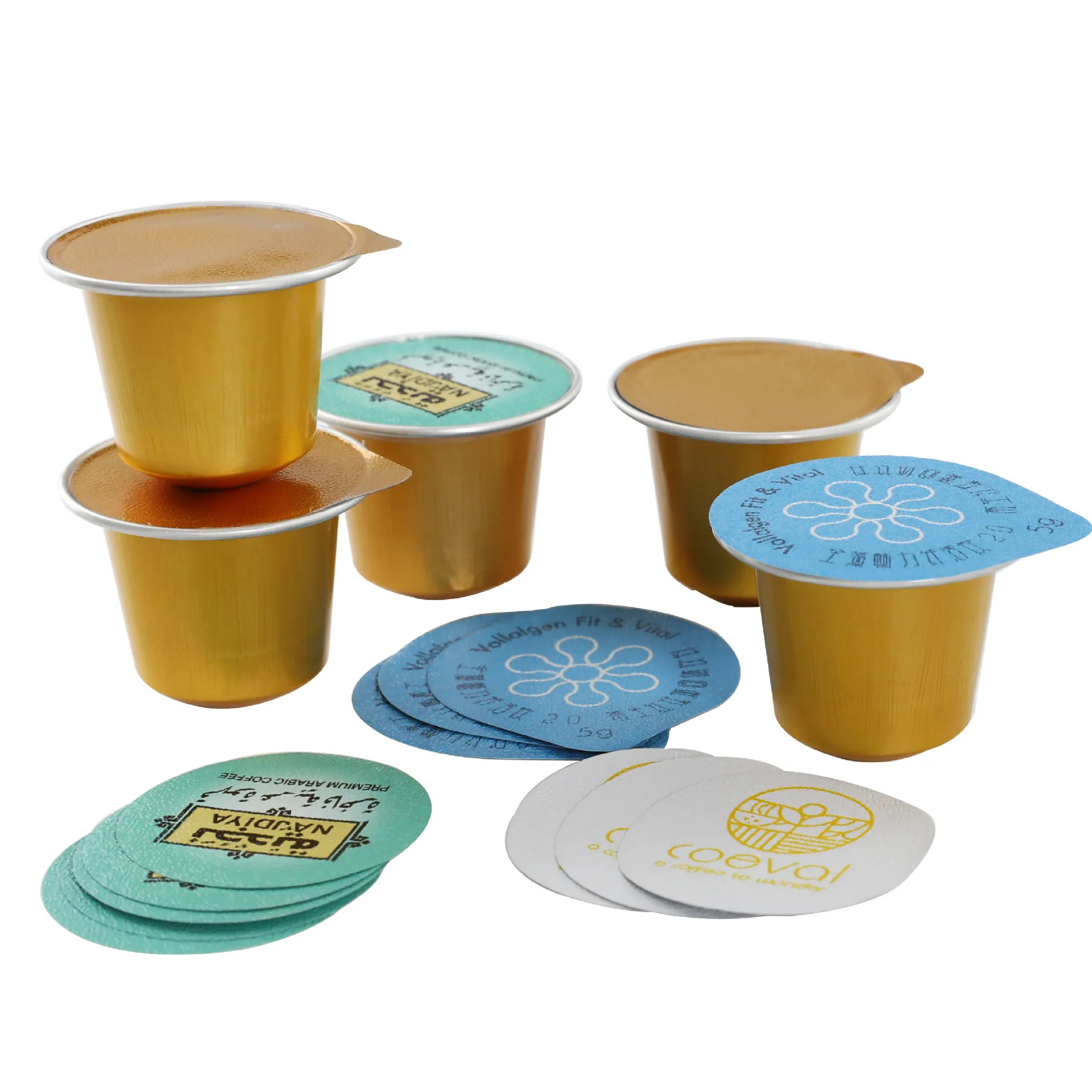 Wholesale Empty Foil Coffee Capsules with Customized Printed Seal Lid Coffee Power Packaging Aluminum Foil Coffee Cup