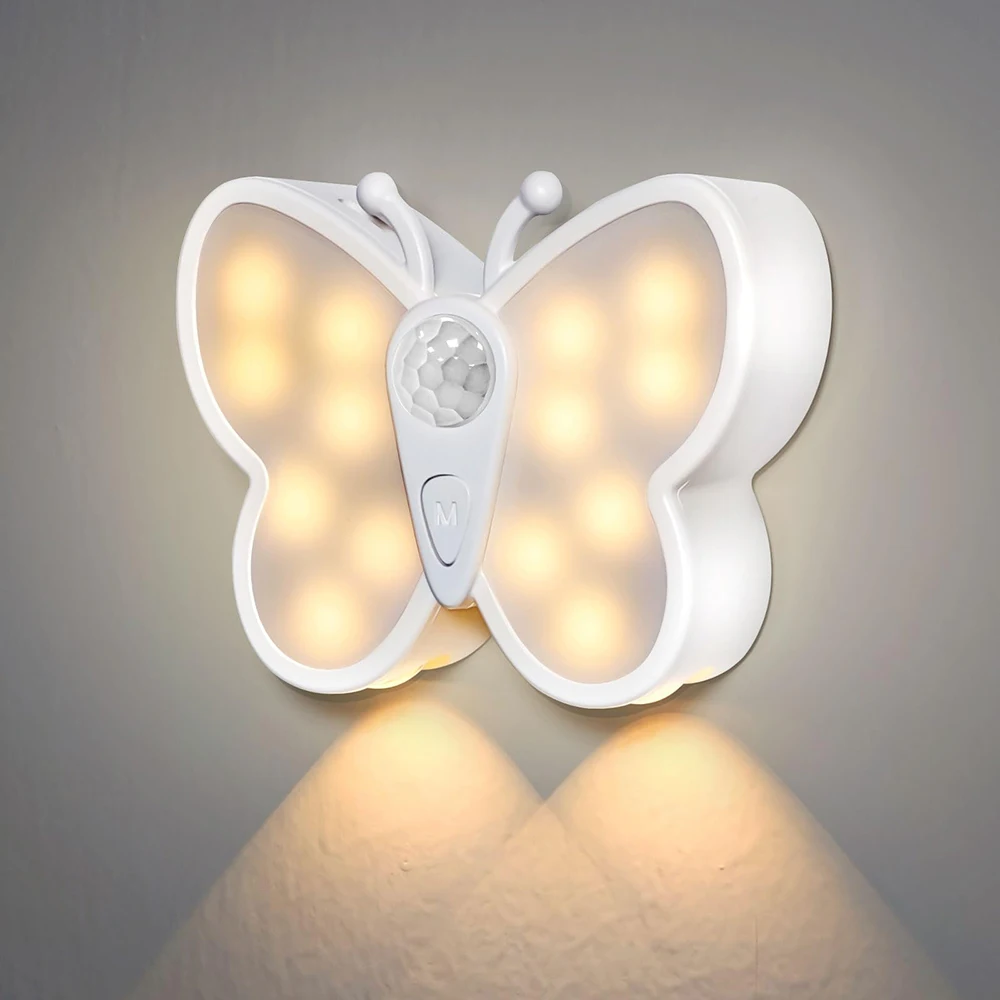 Cute Portable Bedrooms Living Rooms Night Light Butterfly Wireless USB Rechargeable Motion Sensor Night Light for Kids Gift