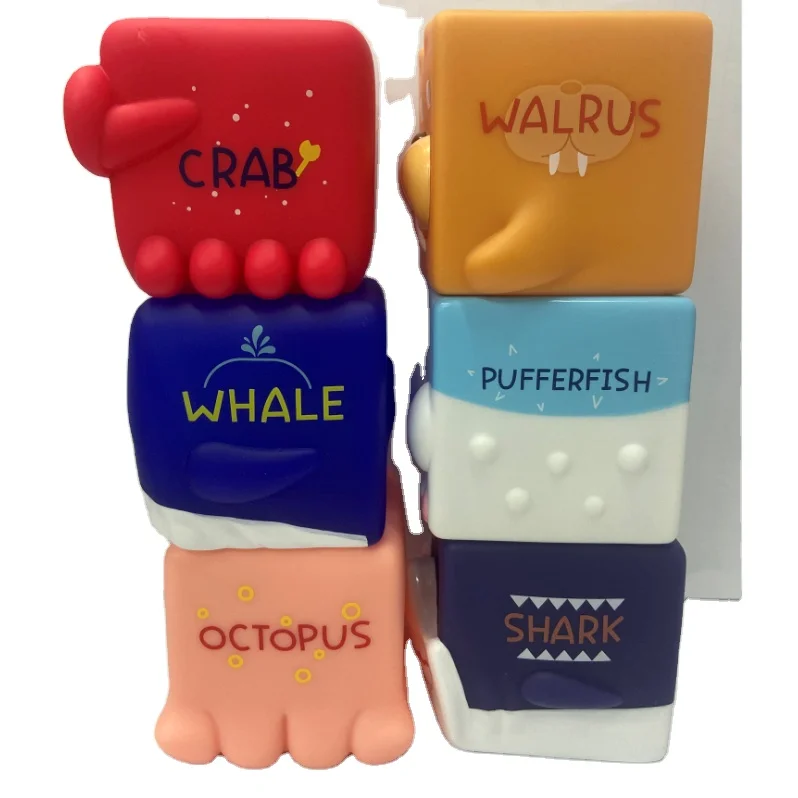 
PVC Water Squirting Toys Blocks Set Baby Bath Figure Animal Toy 