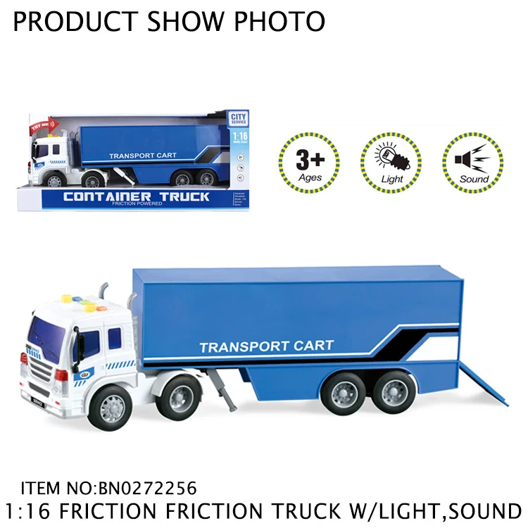 1:16 Scale Friction Transport Cart Container Truck Toys With Sound and Light