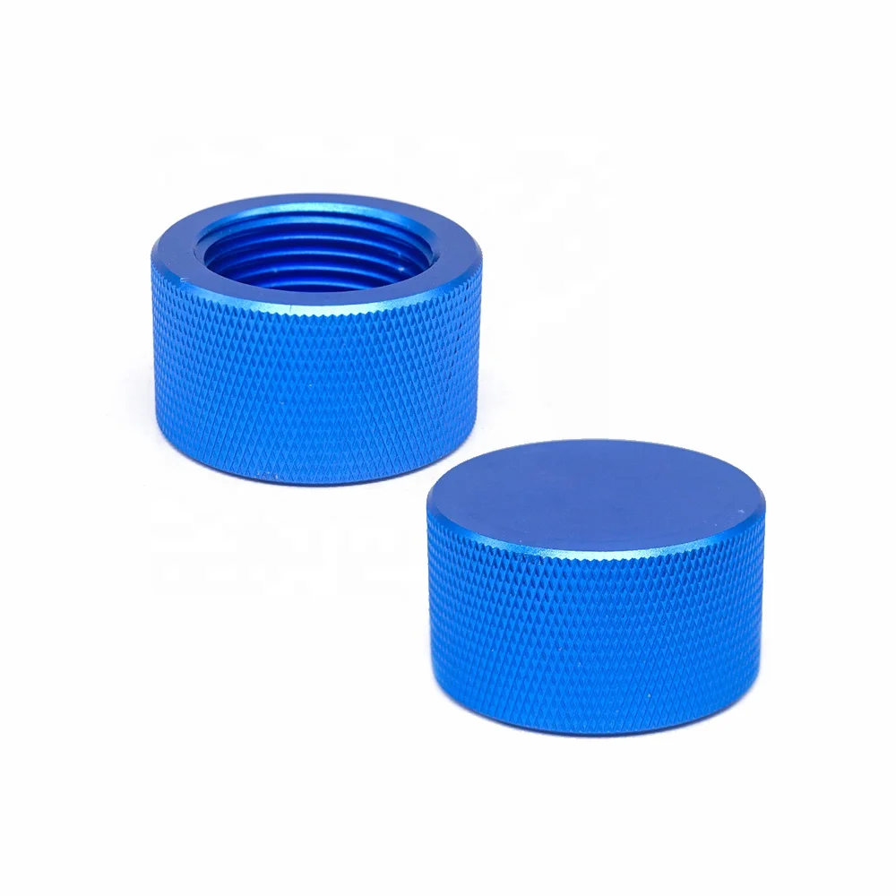 OEM cnc machining aluminum turning parts blue anodized  Knurled guitar knob