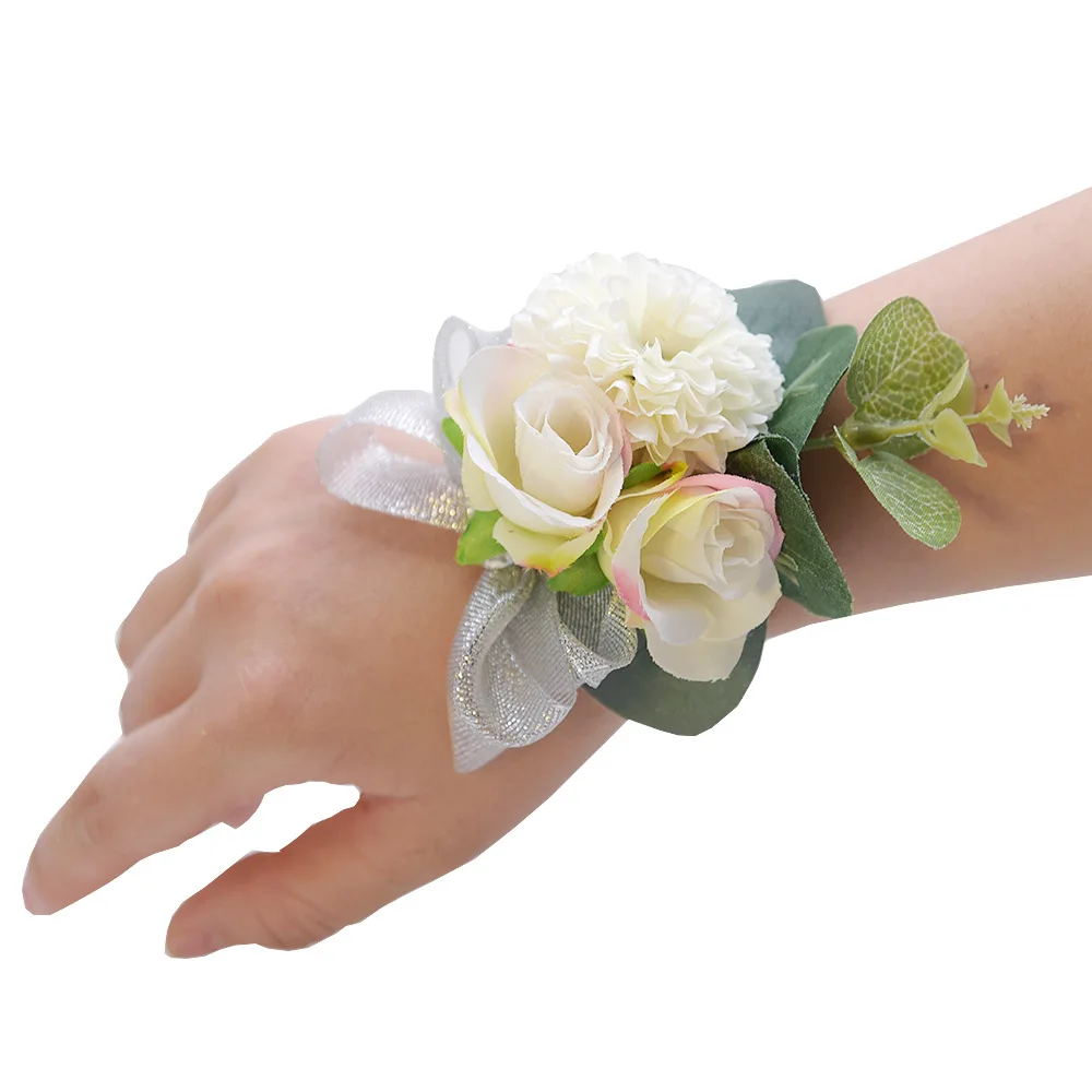 Artificial Wedding Decoration Items Bridesmaid Wrist Corsage Flowers Wrist Flower Rose Pearl Boutonniere Gift   For Prom
