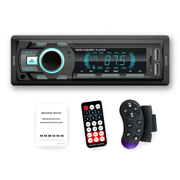 LCD 7388IC Car MP3 player with BT TF 7 colors 2USB support phone change 12V LCD 1din Car audio