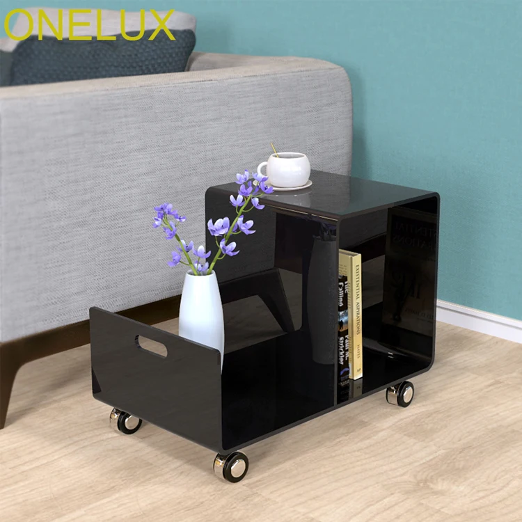 Waterfall Acrylic Occasional Side Tea Table On Wheels