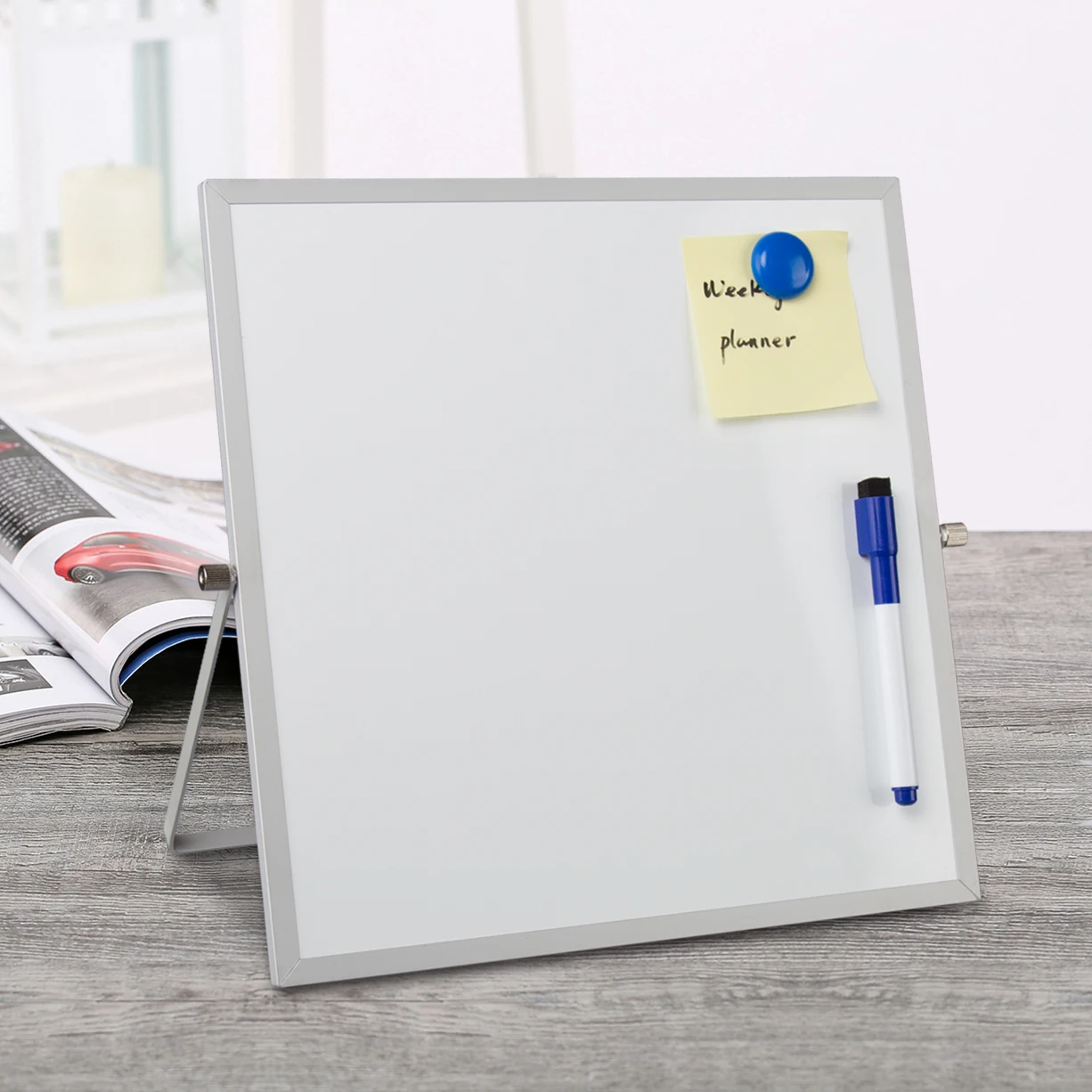 Dry Erase Magnetic Board Desktop Whiteboard with Stand, 10x10 Inch Portable Single Sided Tabletop Dry Wipe Board