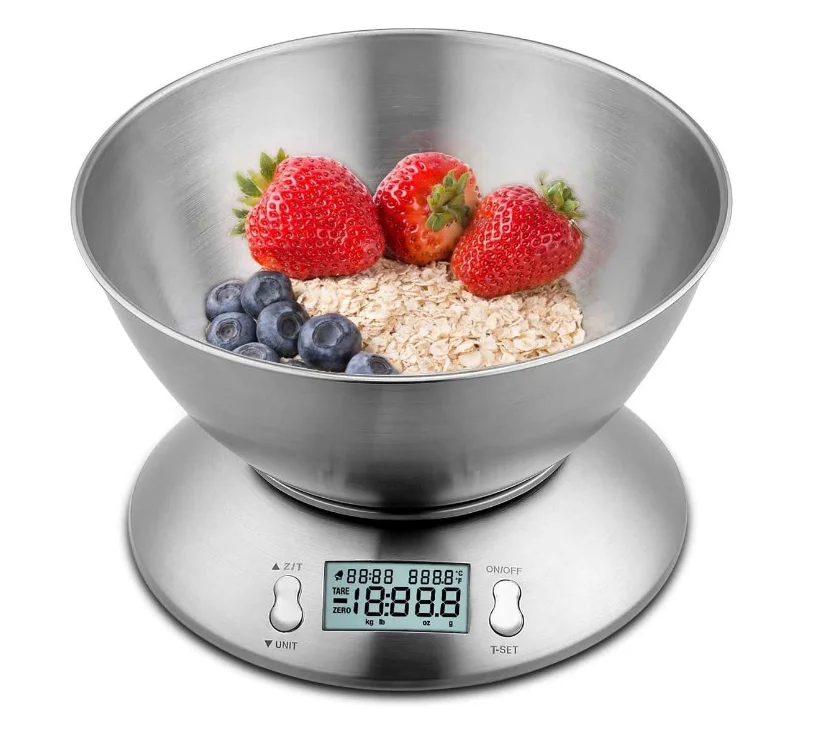 
Digital Kitchen Food Scales Stainless Steel Weighing Cooking Scales with Detachable Bowl 11lb/5kg LCD Display with Tare Function 