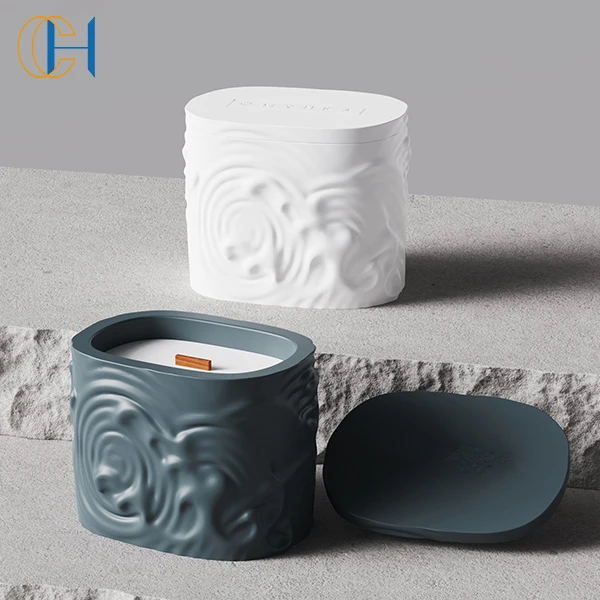 Luxury Customized Cement Candle Holder Home Decoration Ceramic Bougies Kerzen Custom Soy Wax Jar Private Label Scented Candles