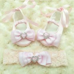Factory Direct Sale Beautiful Girls Princess Ballerina Shoes Baby Toddler Dress Shoes Blessing Shoe with Headband