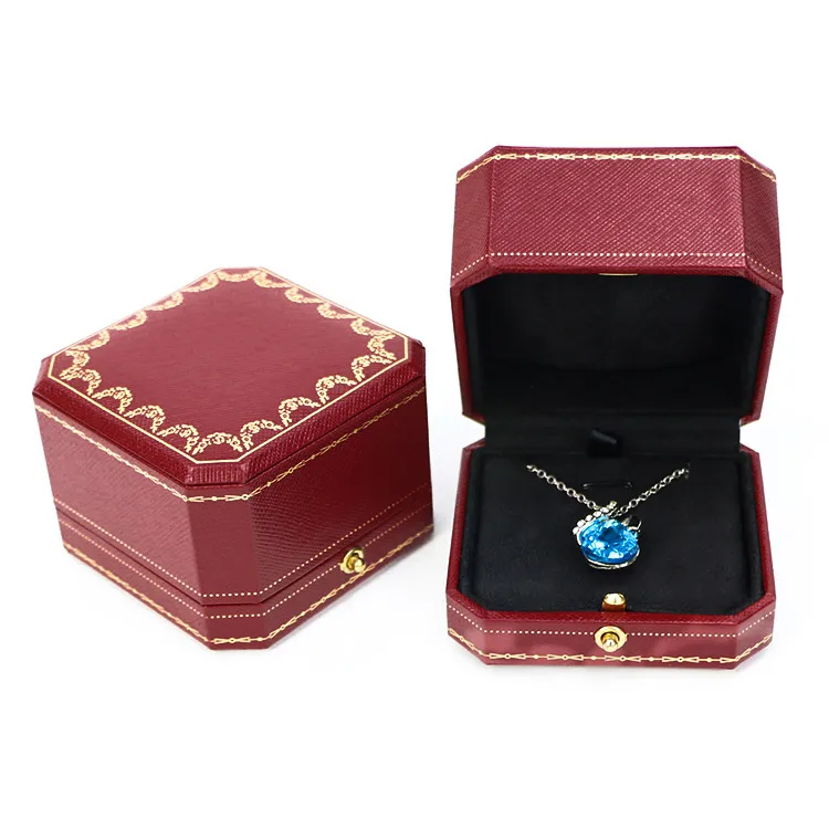 Custom Logo Velvet Earring Ring Box Luxury Red Portable Packaging Wedding Travel Necklace Gift Snap Double Ring Jewelry Box