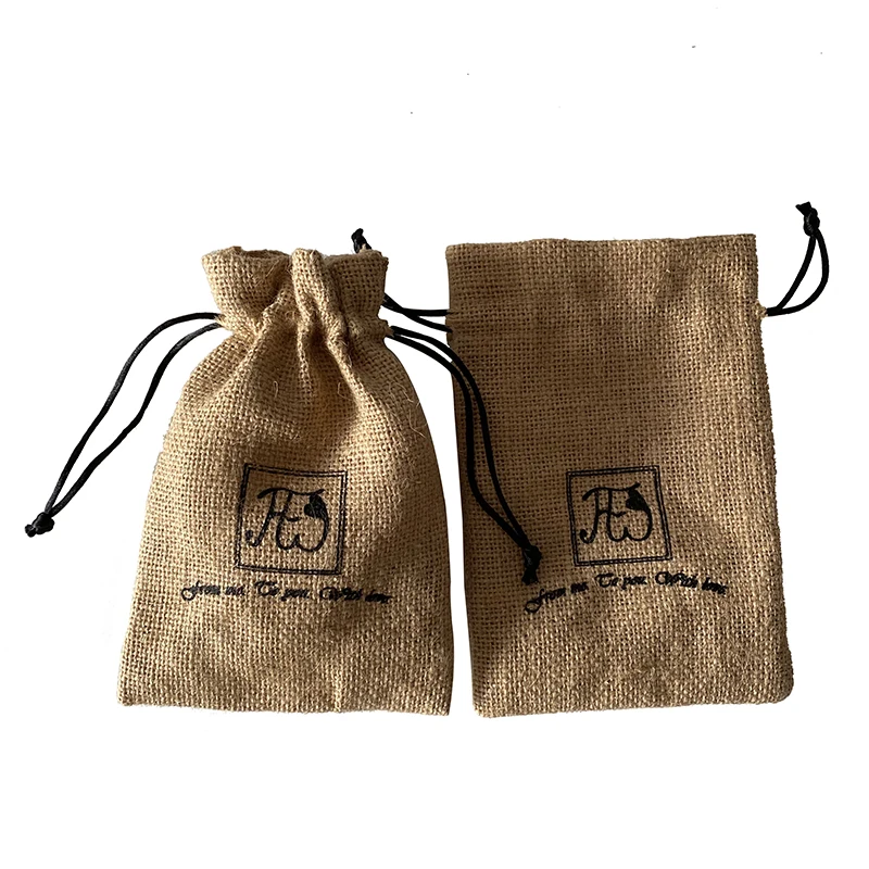Custom Logo 12x17 cm recyclable Natural drawstring Hessian Burlap Jute Plant seed Bags