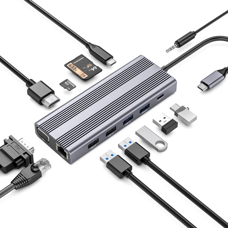 Universal Laptop 12 in 1 USB C Docking Station Multi Port Adapter VGA HDTV RJ45 HD-MI 1080P 60Hz Type-C Hub for Macbook