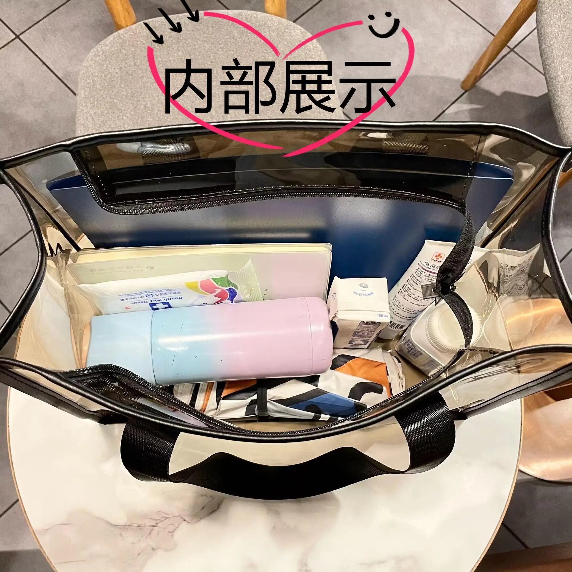 custom logo clear large waterproof Beach bag Shopping bag Women Clear Tote Bag Waterproof PVC Transparent