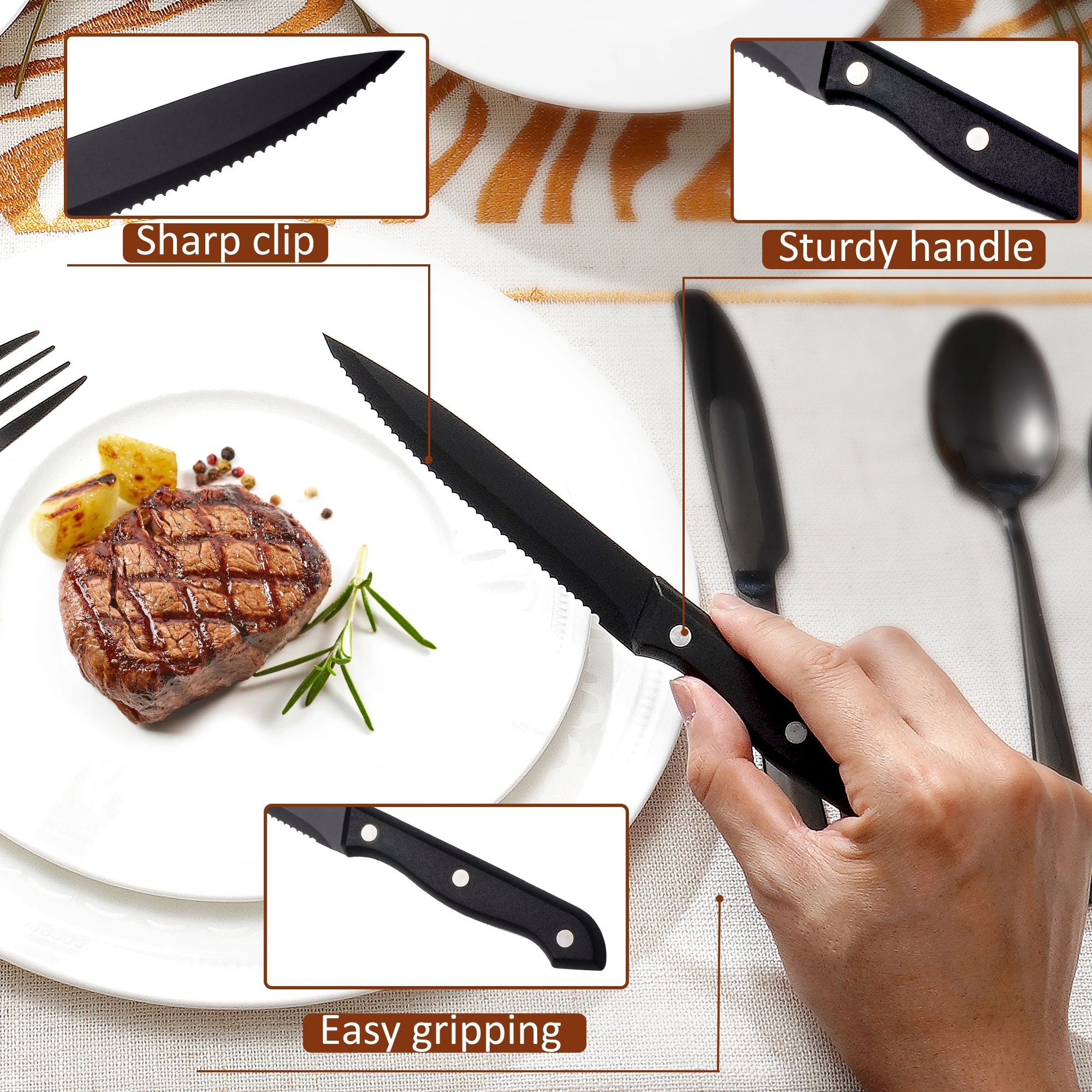 Amazing Hot Sell Silverware 36/48/72 Pieces Heavy Knife Spoon Fork Besteck Black Flatware Set Stainless Steel Cutlery Set