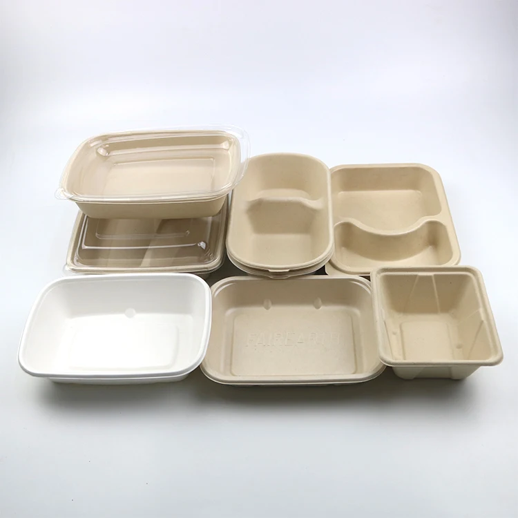 Custom Biodegradable Sugarcane Bagasse Disposable Food Tray For Film Heat Sealing