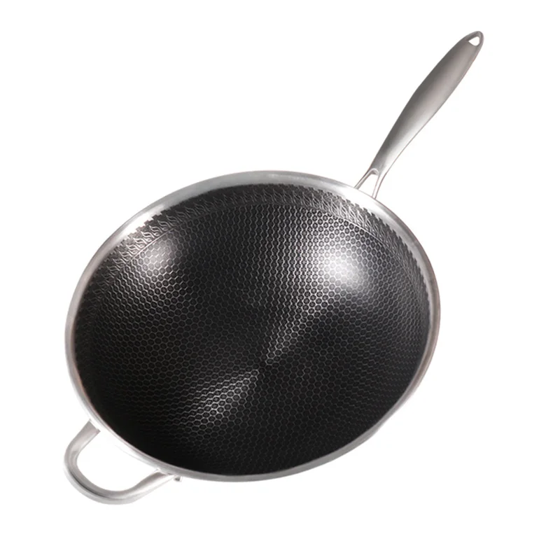 
SS304 Honeycomb Etched Nonstick Tri-ply Fry Pan With Stainless Steel Handle Pan Fry Pan 