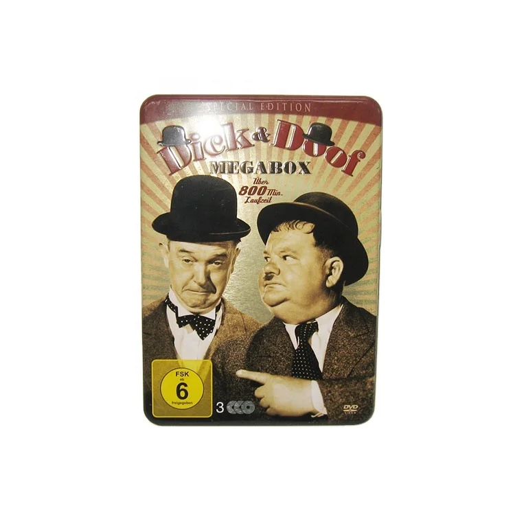 Factory custom logo printed slim thin metal case dvd cd media packaging tin boxes