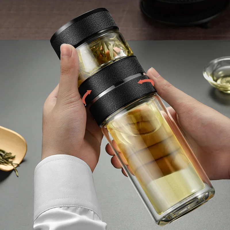 Top Seller Double Wall Glass Tea Separator Bottle With Filter Tea Infuser Bottles