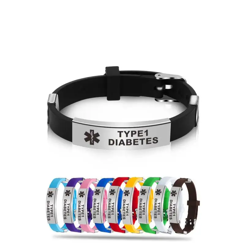 Diabetes Silicone Bracelet Medical Alert ID Bangle for Men Woman Child Adjustable Length Wrist SOS Jewelry