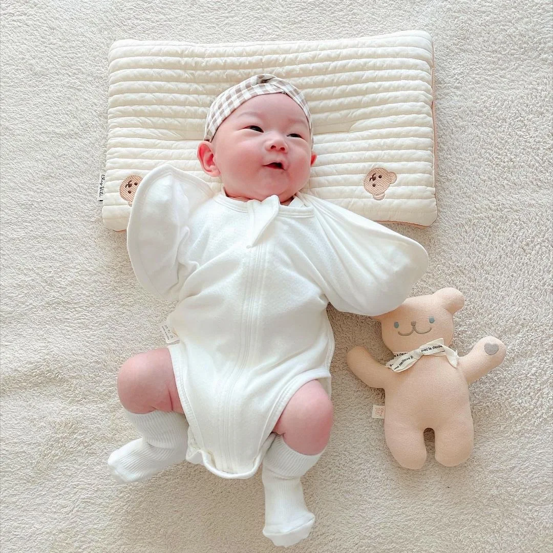 Ins Korean Style Baby Bear Embroidery Flat Pillow Breathable and sweat-absorbing flat pillow for children