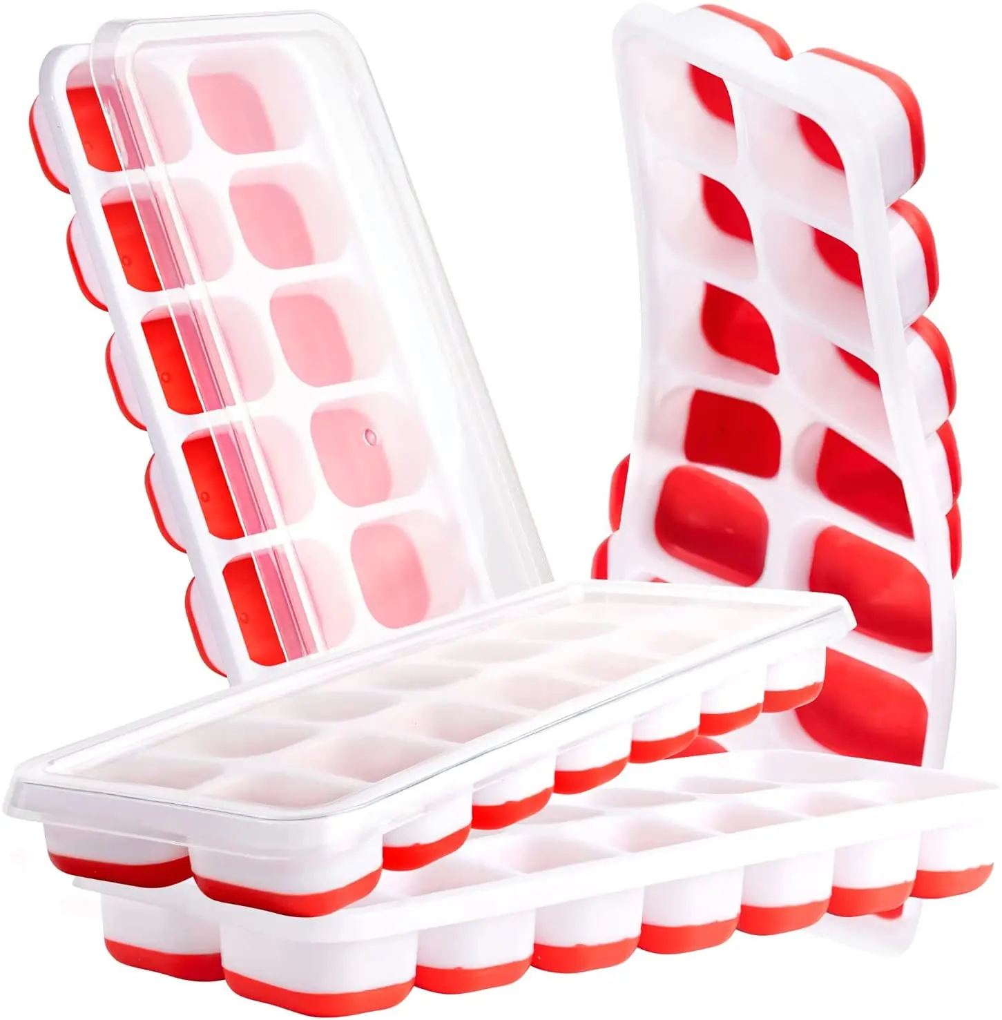 4 Pack Ice Cube Trays  Durable 14 Ice Cube Trays for Freezer With Lid Trays