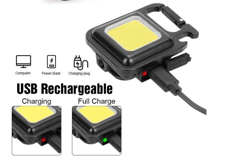 Wholesale New multi-function Magnetic flashlight USB Type-C charging light COB keychain flashlight with bottle opener