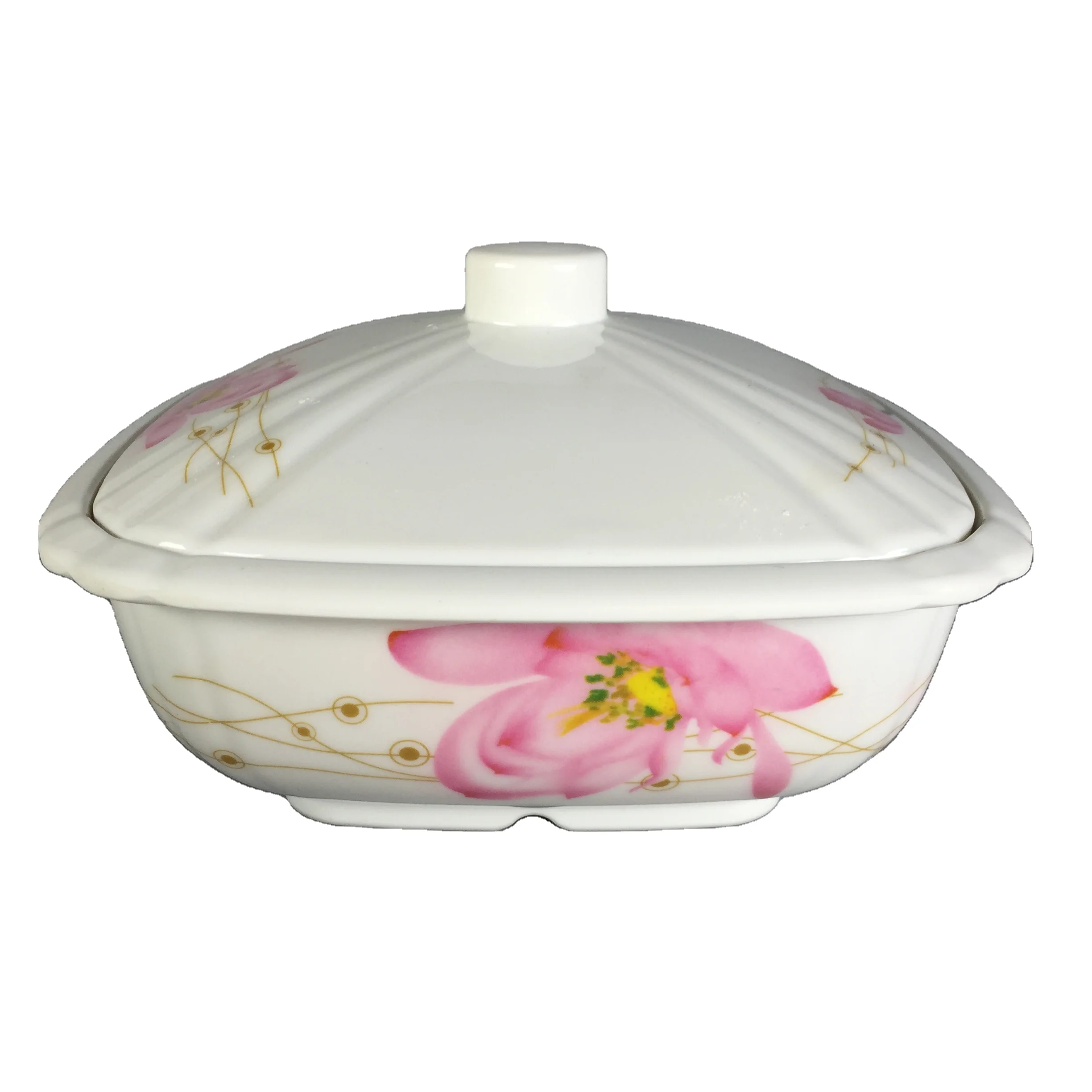 Hot selling Print Melamine Bowl With Flower Cover With Handle