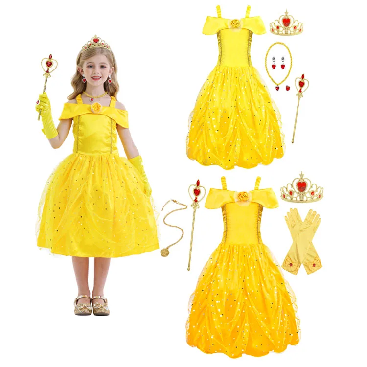 Hanyiyu Guangzhou New Girls Cotton Princess Belle Costume Kids Dress Princess Princess Dress