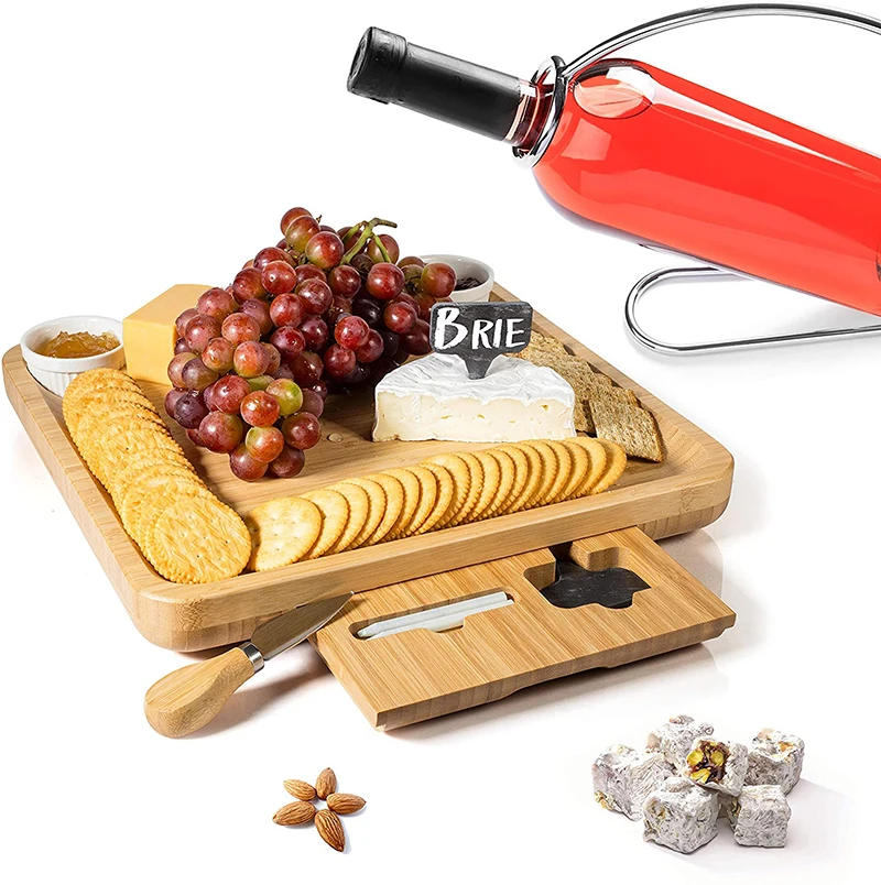 Eco friendly cutting board with 2 Ceramic Bowl  Bamboo Cheese Board With Knife Set