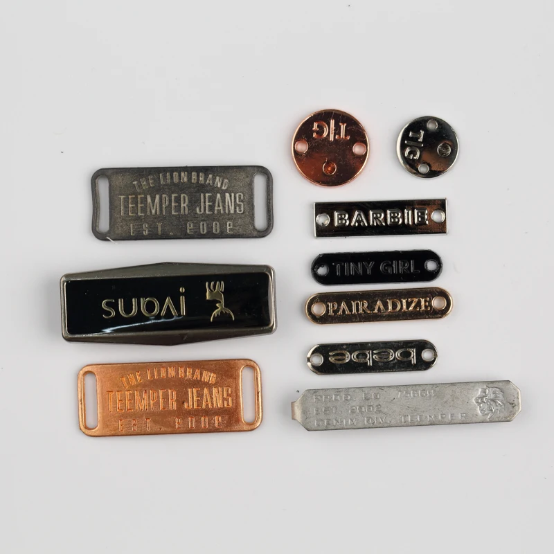 High Quality Custom Brand Name Letter Engraved Plate Tag Garment Metal Logo Labels for Clothing Alloy Garment Labels