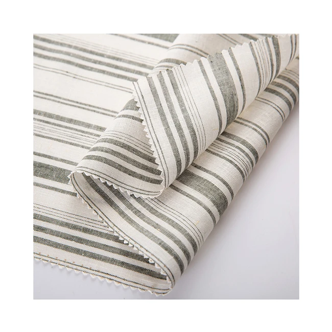 
Modern Design Green and White stripe fabric Linen and Rayon Fabric 