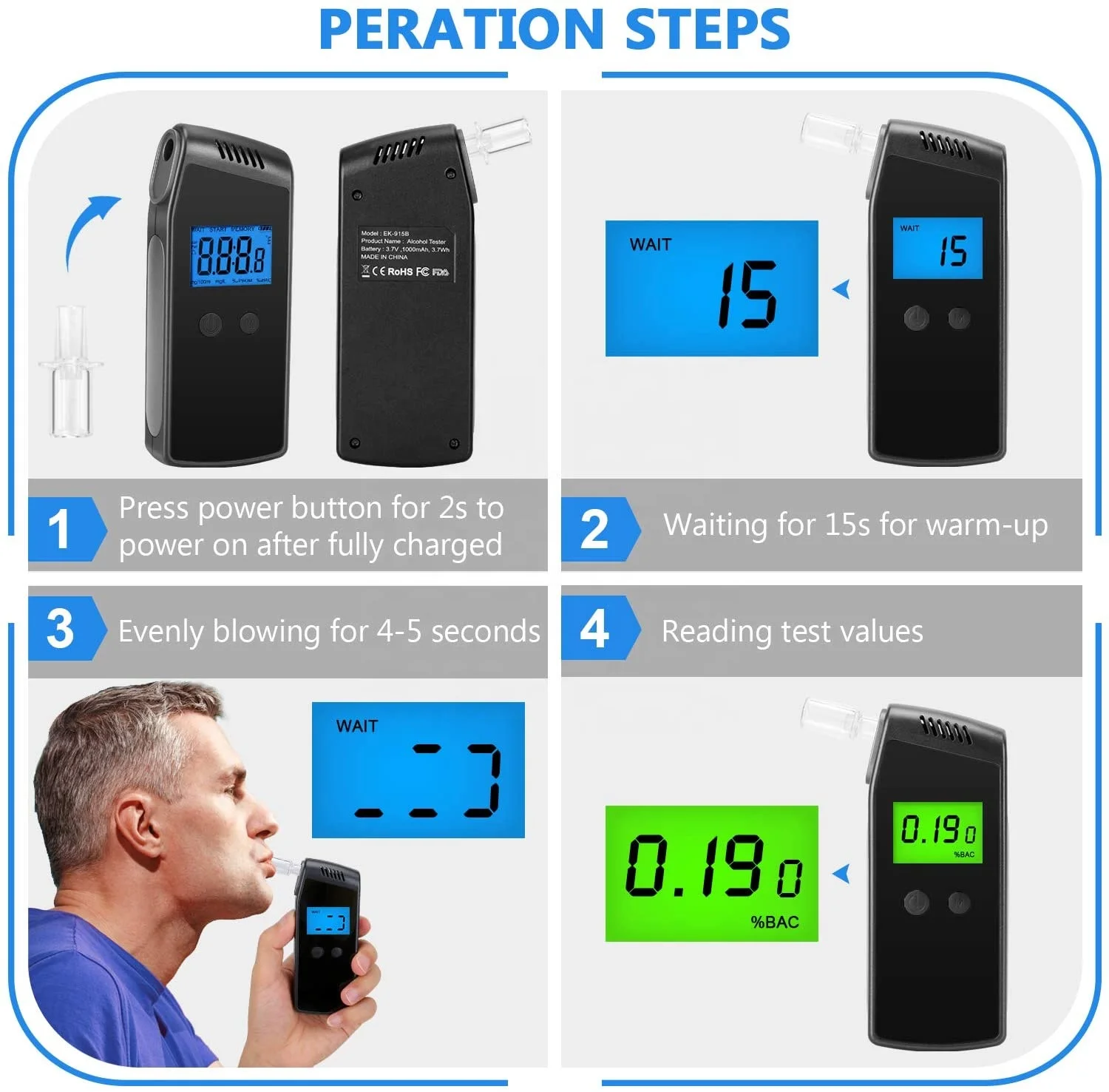 Portable LCD Digital Breath Alcohol Tester High-Precision Alcohol Detector Breathalyzer