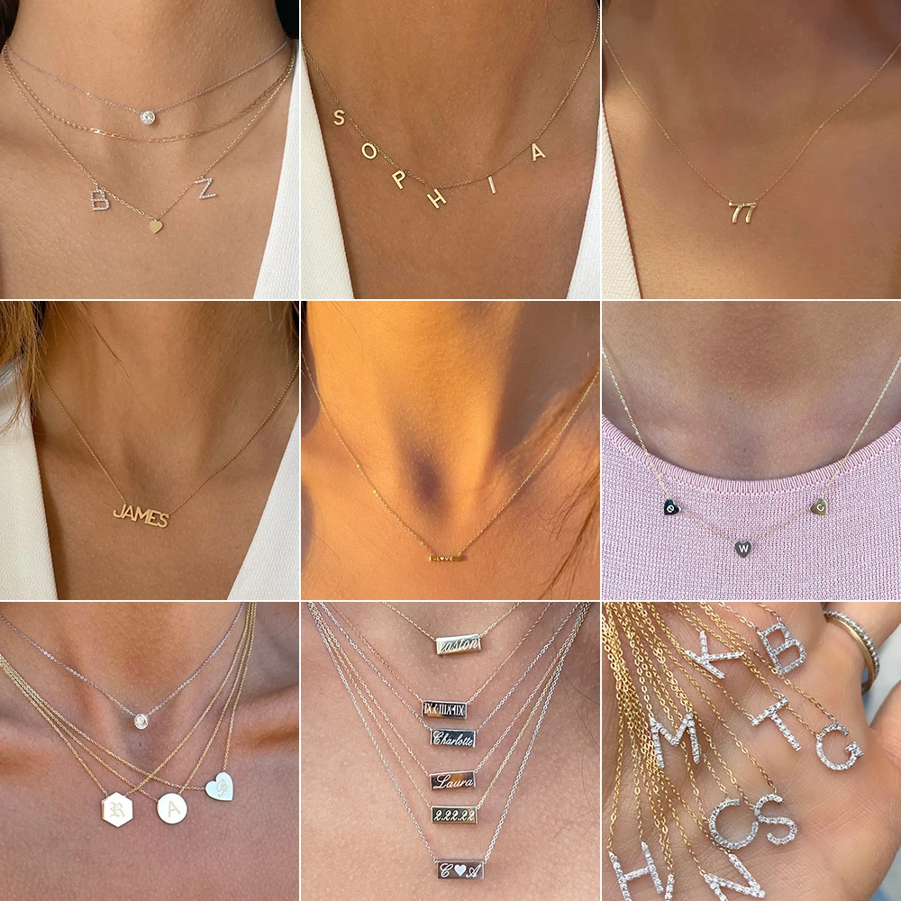 Custom Mini Name Angel Numb alphabet Jewelry 925 Sterling Silver Hip hop Pendant Necklaces Initial Zircon Letter Link Chain