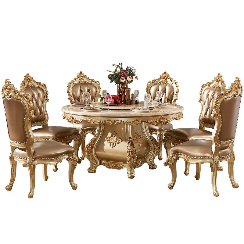 New european classic style dining room sets marble top wood dining table sets with 8 chairs No reviews yet