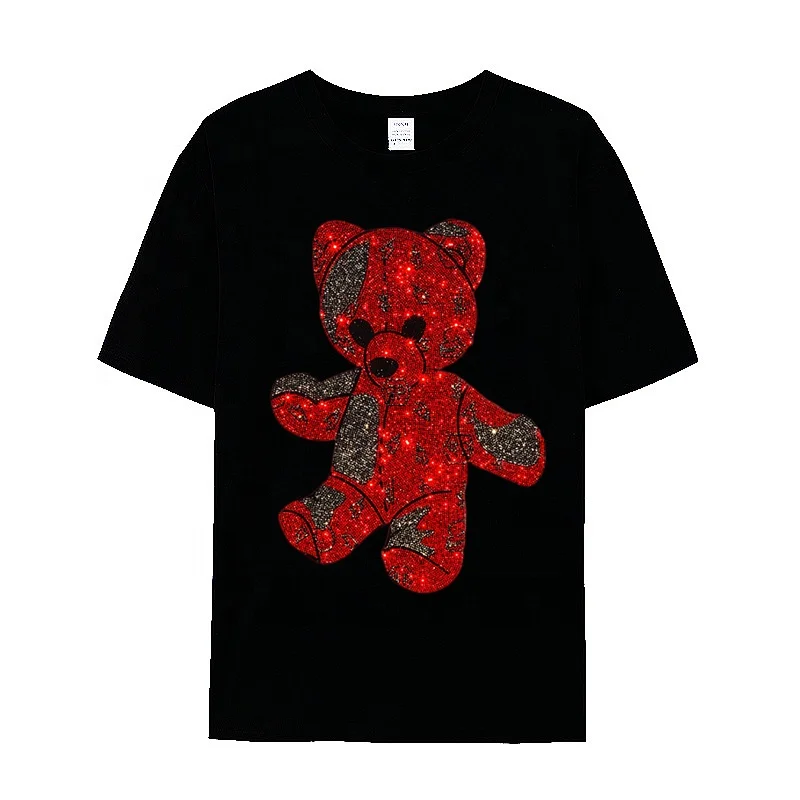 Hot Sale Designer brand strass applique red bear Heat Press Rhinestone crystal motif Bear Heat Transfer