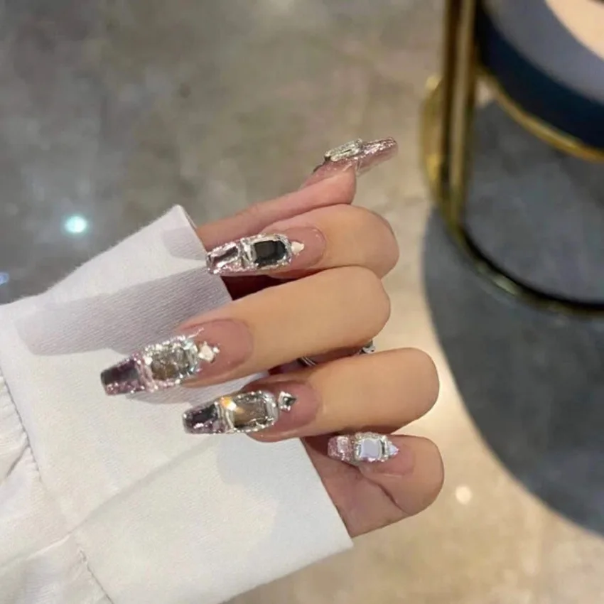 A1-48 new artificial golden 3d butterfly false nails with glue press on nails wholesale custom decoration OEM Korean nails