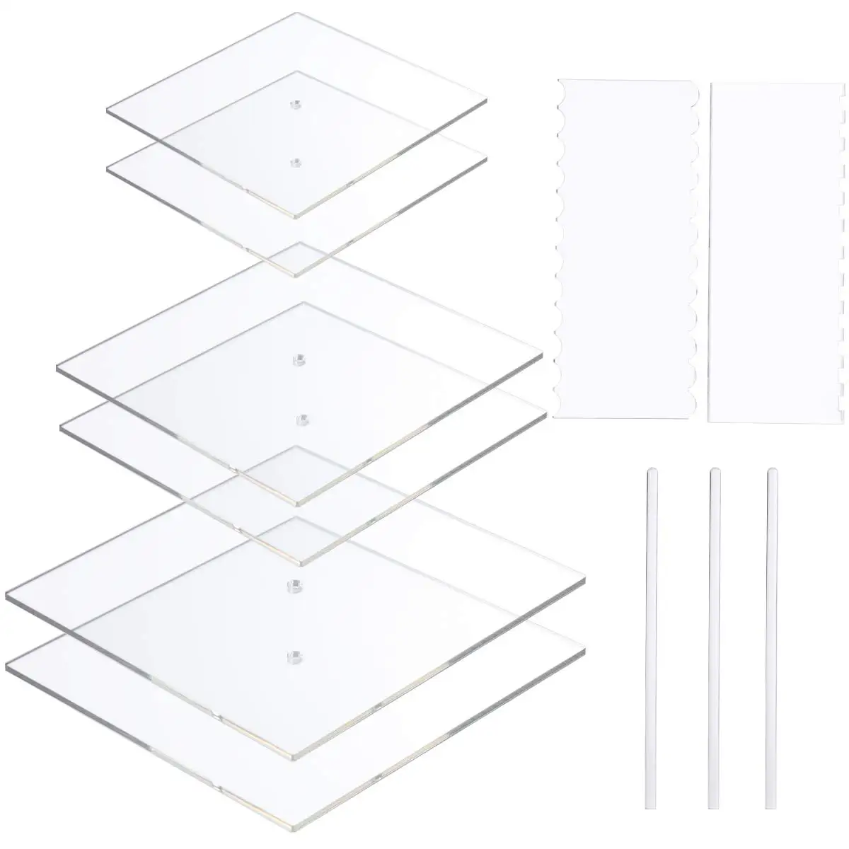 Acrylic Square Cake Disk Set - Cake Discs Circle Base Boards with Center Hole  Supplies for 3 Tier Cakes