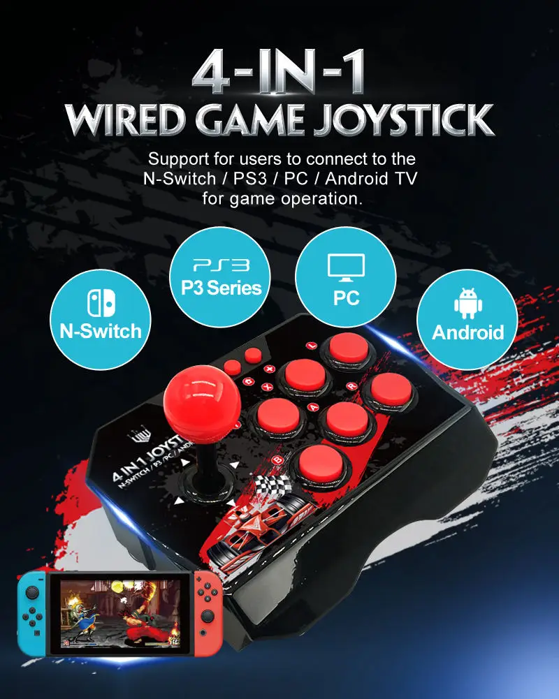 3D Rocker 4 in 1 Wired Joystick for N-Switch/P3/PC/Android TV Arcade Game Playing Machine
