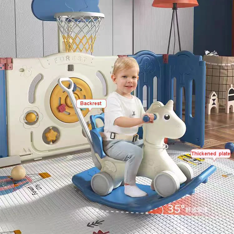 Best Selling Indoor/Outdoor Folding Playpen with Plastic Swing Rocking Horse Basketball Hoop Slide-Safety Home Playhouse Babies