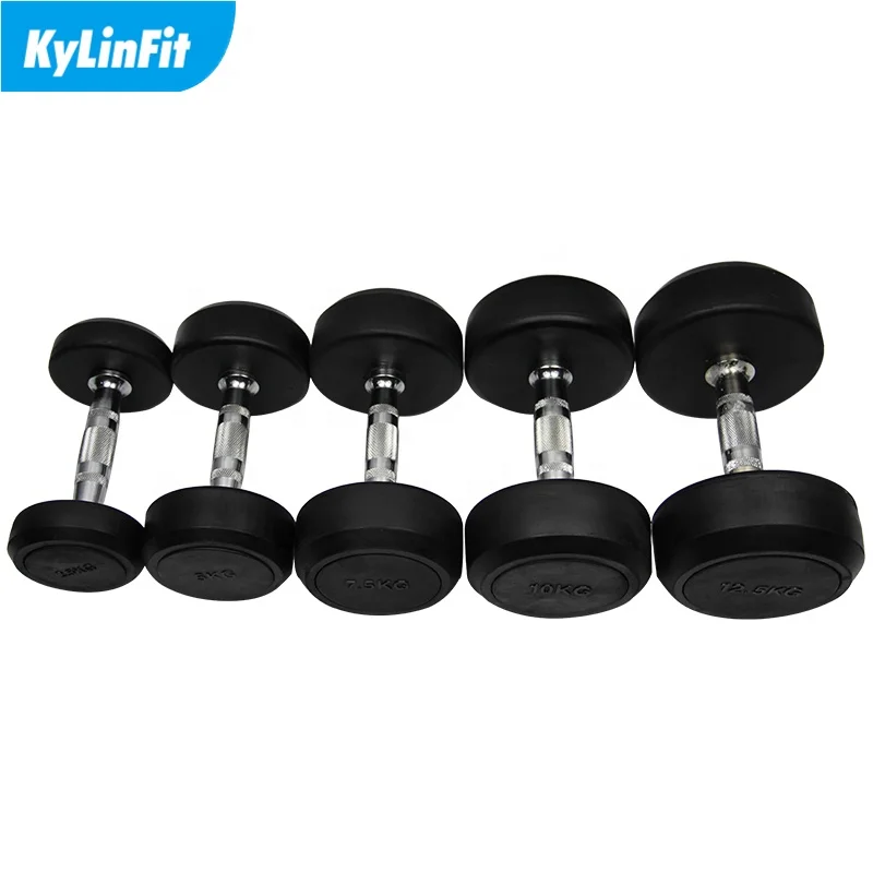 Wholesale Gym Equipment Cast Iron Rubber Round Head Dumbbell