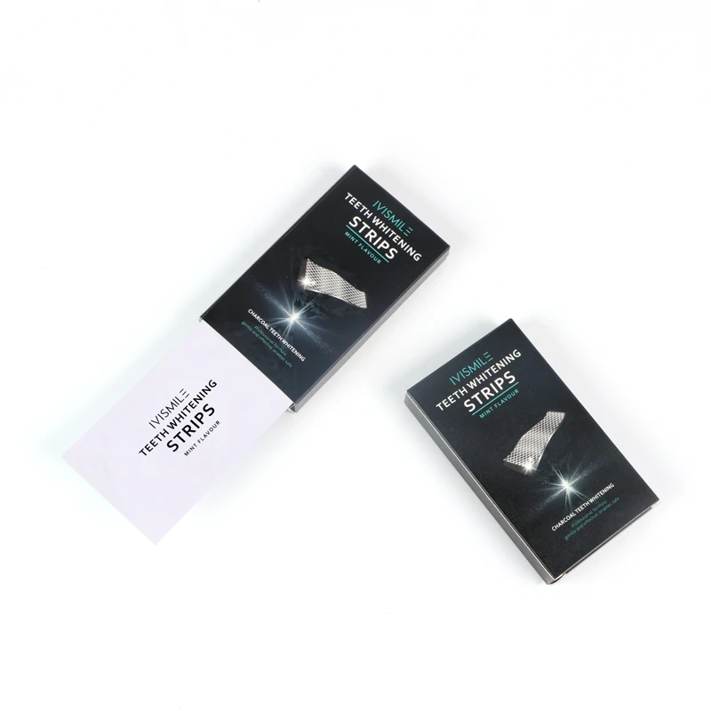 Используйте стоматологические белые полоски, оптовая продажа, полоски для отбеливания зубов IVISMILE с древесным углем, частная этикетка, домашний удобный мятный вкус 1-2 раза