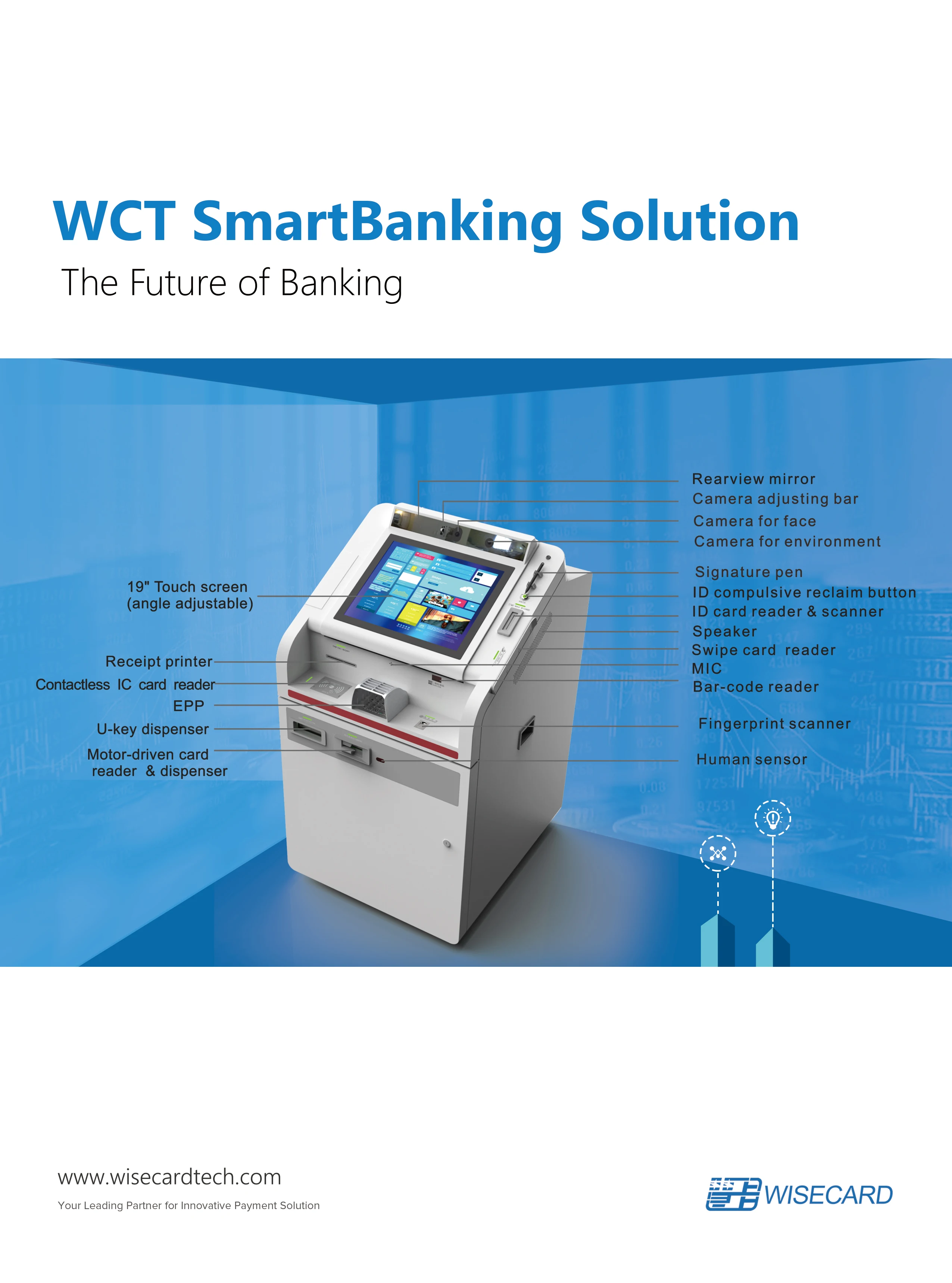 Wisecard Smart Teller Machine Touch Screen Intelligent Cash Deposit Machine Floor Standing Banking Payment Kiosk