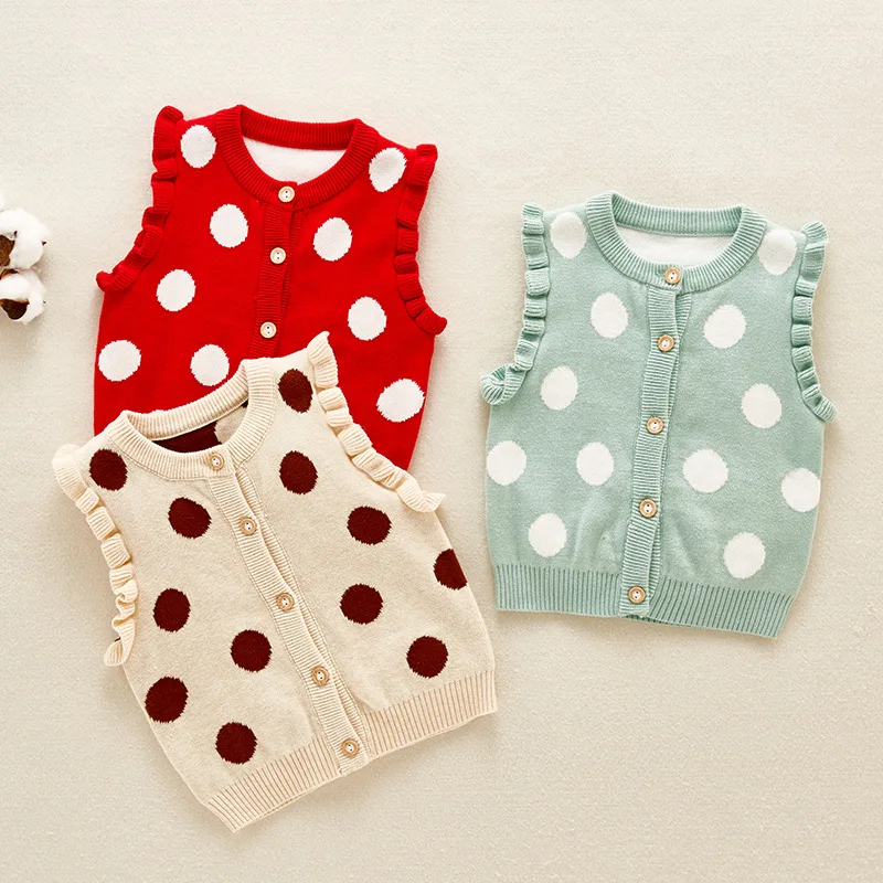 
Low Price Wholesale Newborn Pure Color Sleeveless Knit Dot Pattern Wool Vest For Baby Clothing 