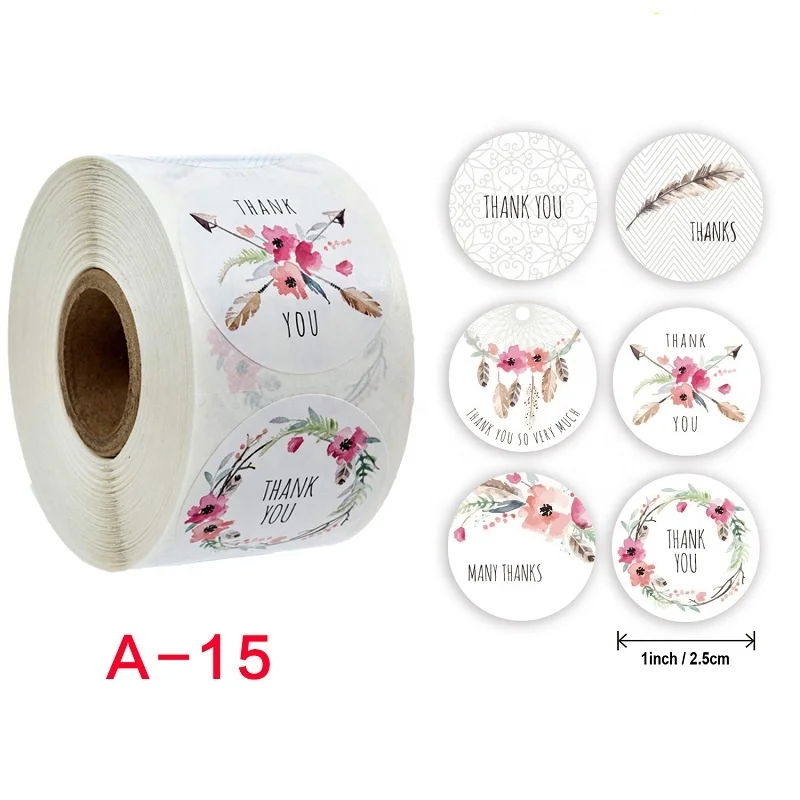 Custom Self Adhesive logo Stickers Labels Printing Thank You Floral Seal Sticker
