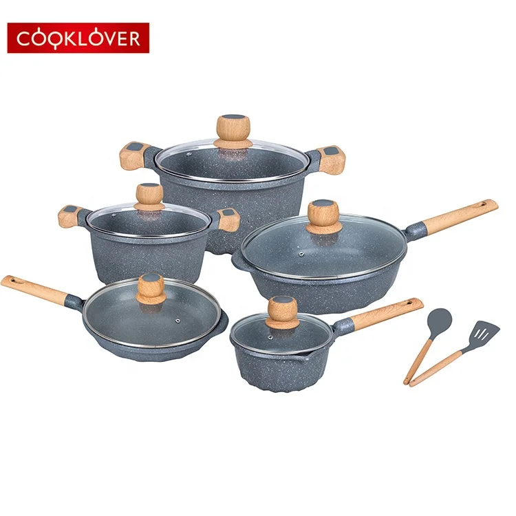 Cooklover Wholesale High Quality Cast Aluminum Non Stick Kitchen Cooking Pots Set Granite Cookware
