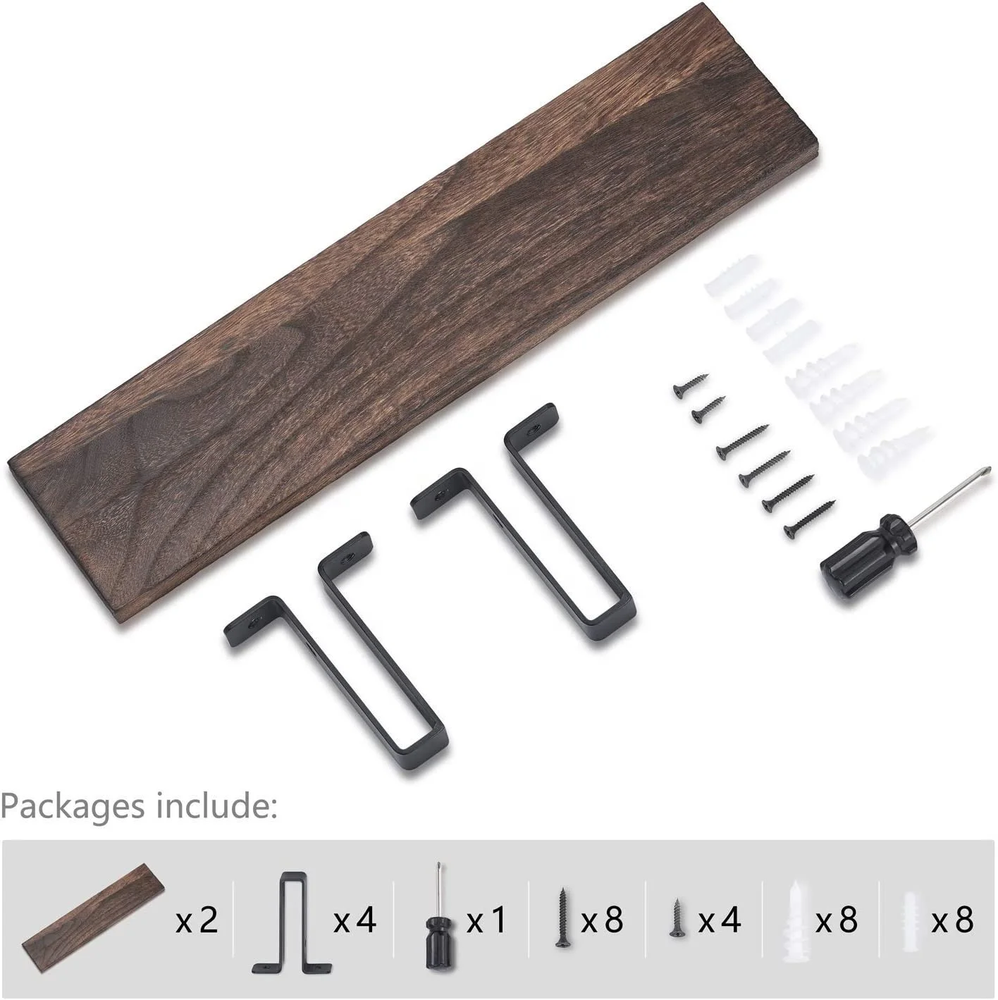 Set of 2 Wood Floating Shelves Wall Mounted Modern Farmhouse Shelf Decorative Storage Shelving with U Brackets