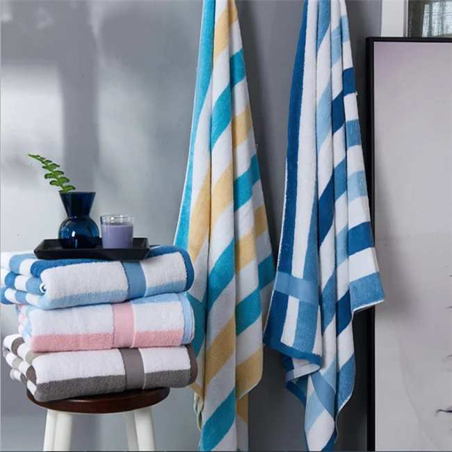 Swimming Pool Beach Towel Cabana Towels Custom 100% Cotton Striped Beach Towel