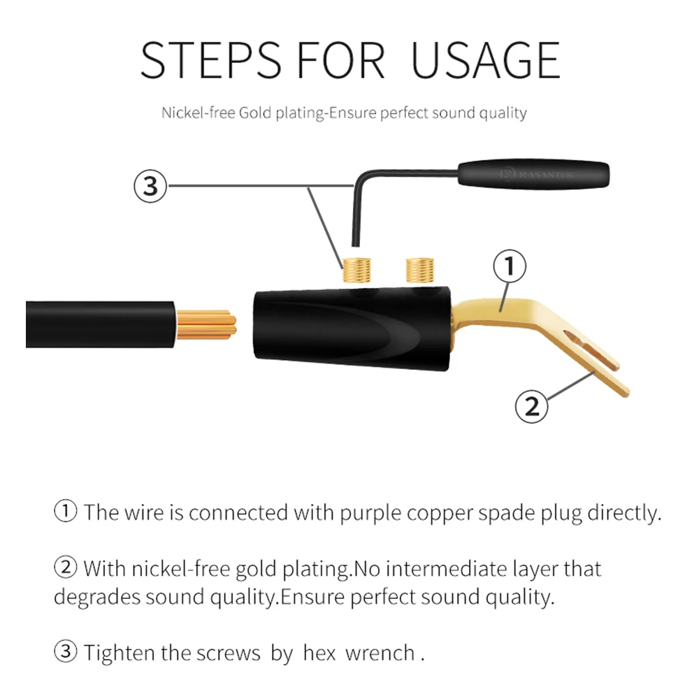 Hifi Speaker Electroplating Nickel-free Gold Male Connector Audio Phono Y Spade Plug Terminals Banana