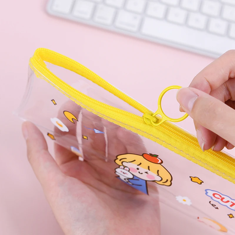 YAHOU customizable Clear lovely PVC stationery bag cute cartoon design Transparent school zipper pencil case for kids