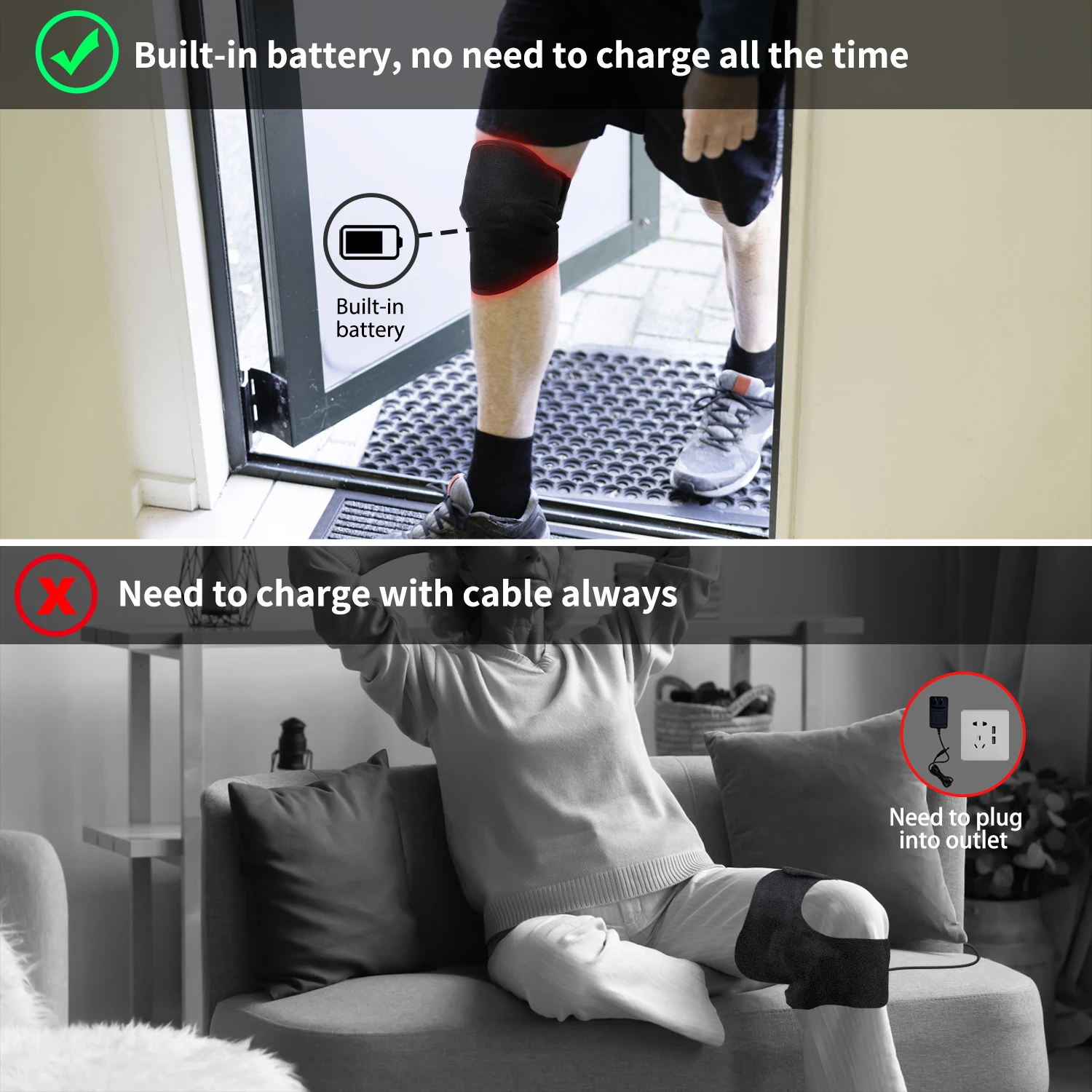 Hot Sale Rechargeable Heating Vibration Joint Pain Relief Knee Massager Infrared Red Light Therapy Knee Massage Belt